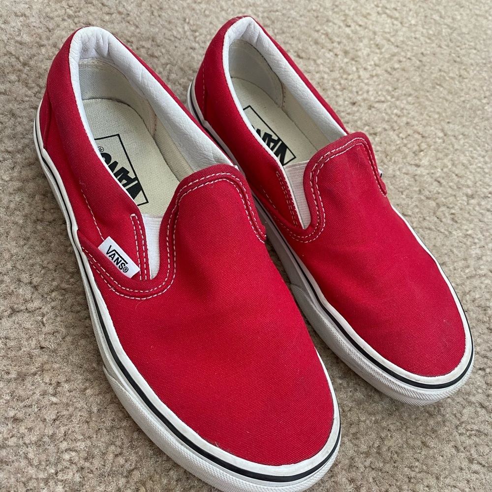 Vans sneakers, bright red color, women size 6, good condition, used